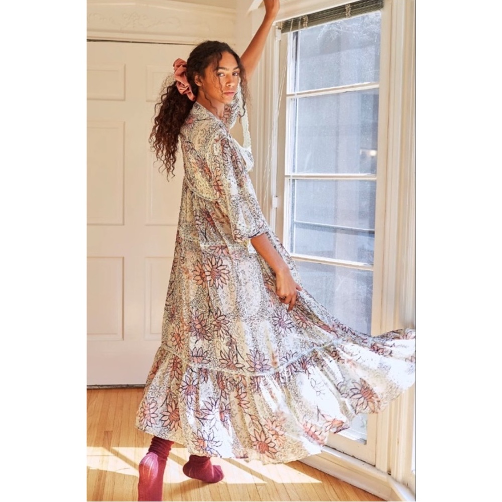 Free People Grasslands Floral Maxi Kimono Robe